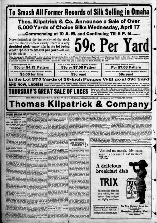 The Omaha Daily Bee Extra du 17/04/1912